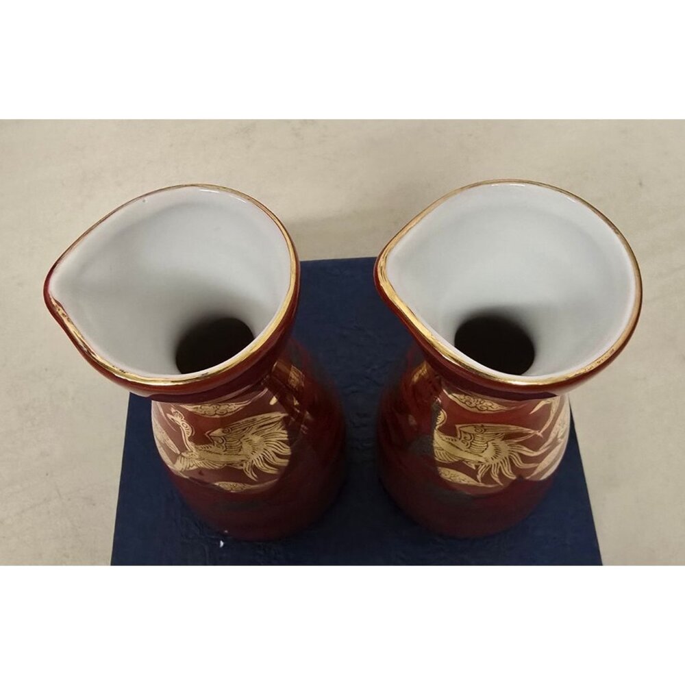 Vintage Japanese Kutani Ware Porcelain 5" Sake Bottle Red Tokkuri Phoenix - Picture 3 of 7